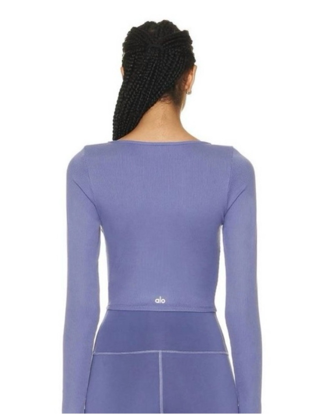 ALO Yoga AloSoft Showstopper Ribbed Long Sleeve Crop Top Blue